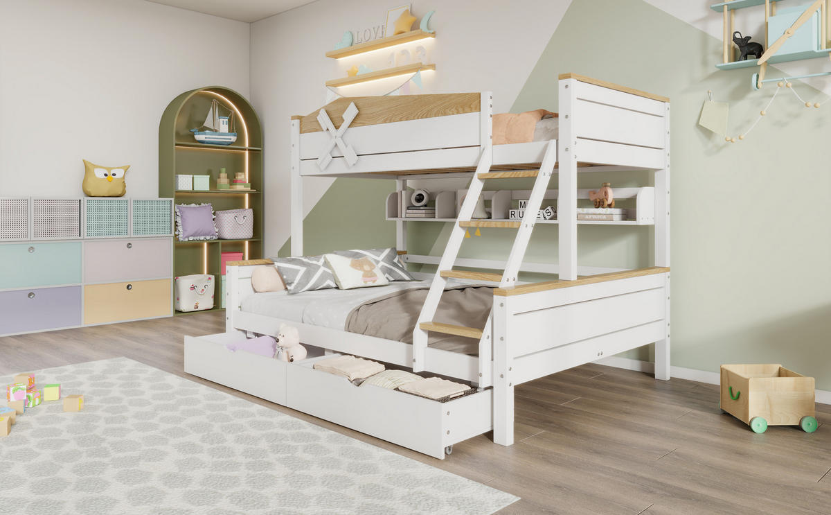 ETAGENBETT 90/140x200 cm Rutsche Regal weiß - Weiß, Holz (140/200cm) - LEBENLANG