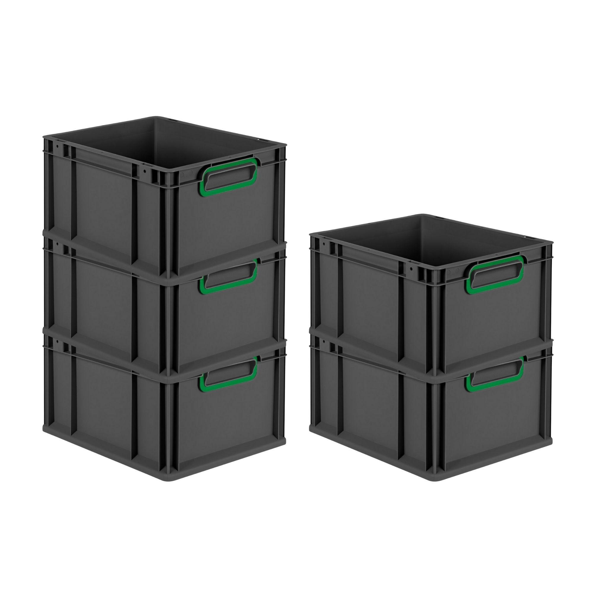 EUROBOX 5x NextGen Color 22x30x40 cm 20 Liter Griffe grün zu, Schwarz - Schwarz/Grün, Kunststoff (30/22/40cm) - PROREGAL