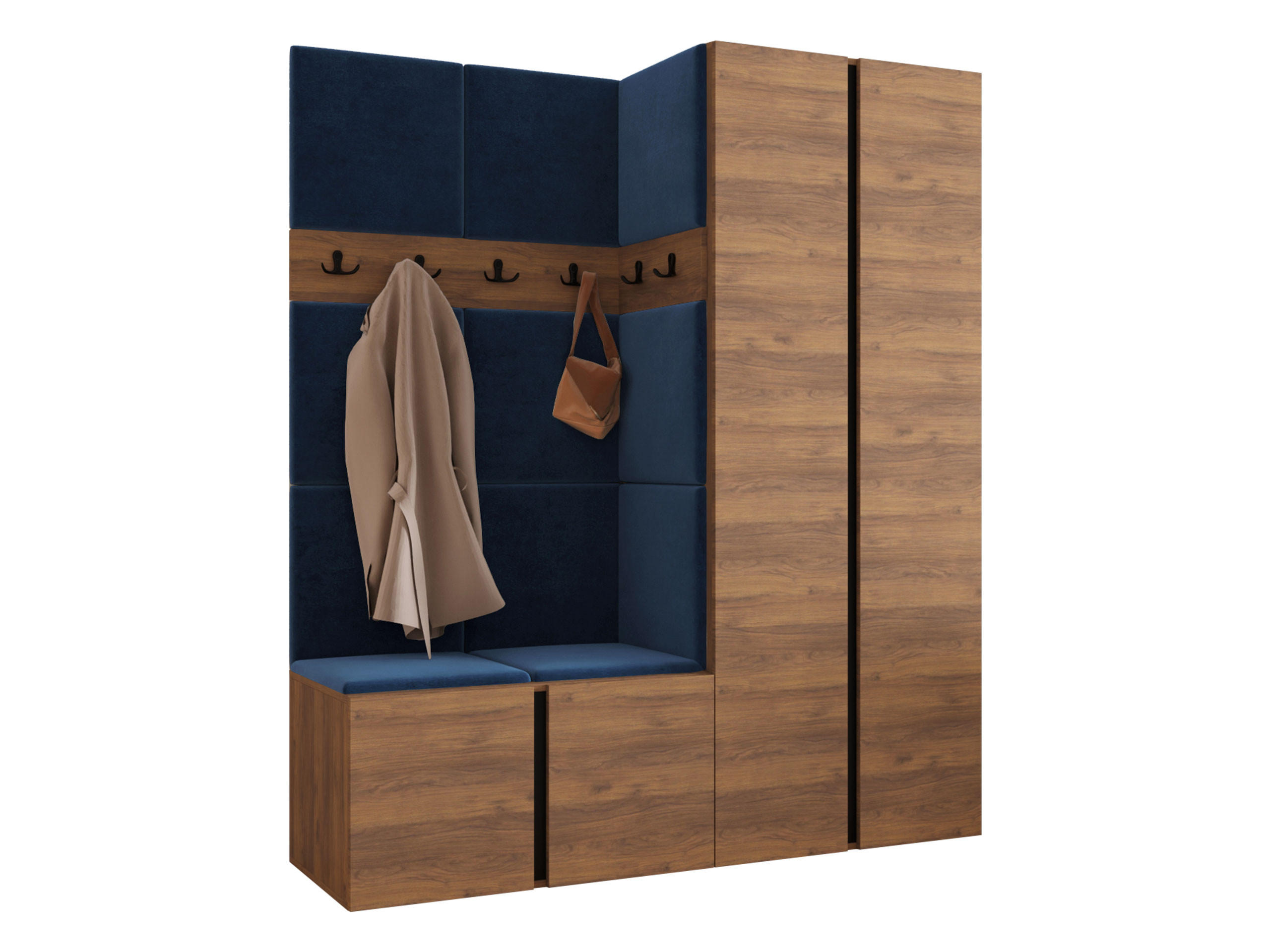 Mirjan24 Garderoben-Set Nussbaum, Blau 158x186x46 cm