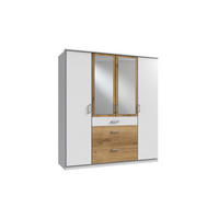 KLEIDERSCHRANK Click in Weiß mit Plankeneiche - Drehtürenschrank 179 cm Breite mit Spiegel - Weiß, Holzwerkstoff (179/199/58cm)