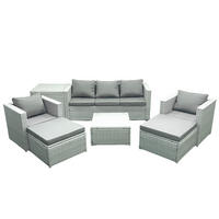 GARTENMÖBEL-SET mit Kissen Polyrattan Hellgrau-Mix 7-Sitzer - Hellgrau/Grau, Glas/Kunststoff - Fimous