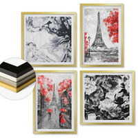 WANDBILDER 4er Set - 50x50 cm & 40x60 cm Goldrahmen - graue Gemälde des Eiffelturms - Goldfarben, Kunststoff (50/50cm) - ArtPrintCave