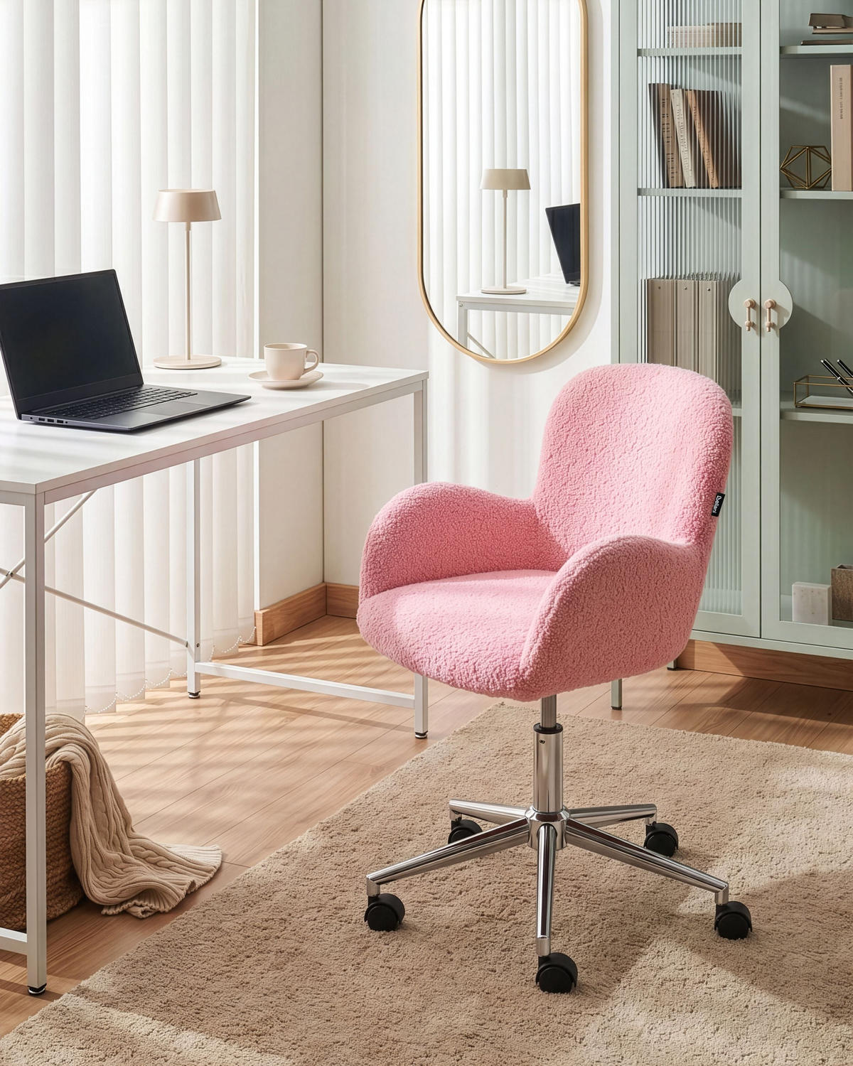 SCHREIBTISCHSTUHL Bouclé Rosa Priddy - Pink, Textil (60/79/60cm) - Beliani