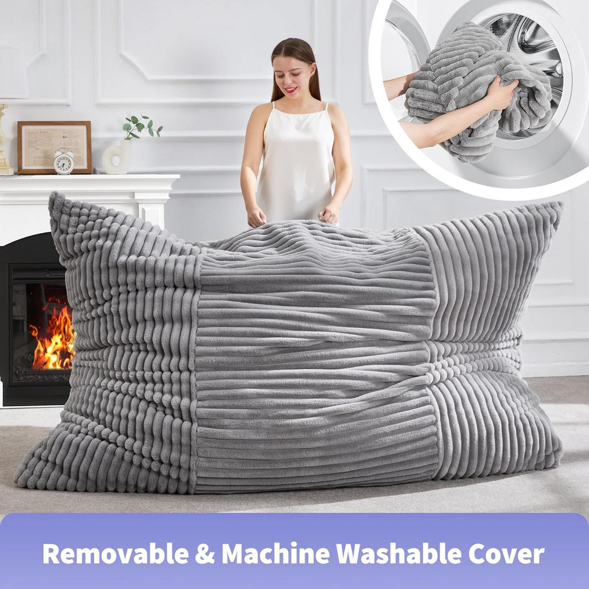 SITZSACK XXL 3-IN-1 aus Kordsamt als Sessel, Sofa und Bett - Hellgrau, Textil (180/25/125cm) - Urban Meuble