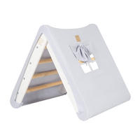 KLETTERDREIECK Haus für Kinder mit Grau-Blauem Dach, Zarter Stoff, Montessori, Weiß - Rosa/Weiß, Holz (59.5/59/60cm) - MeowBaby