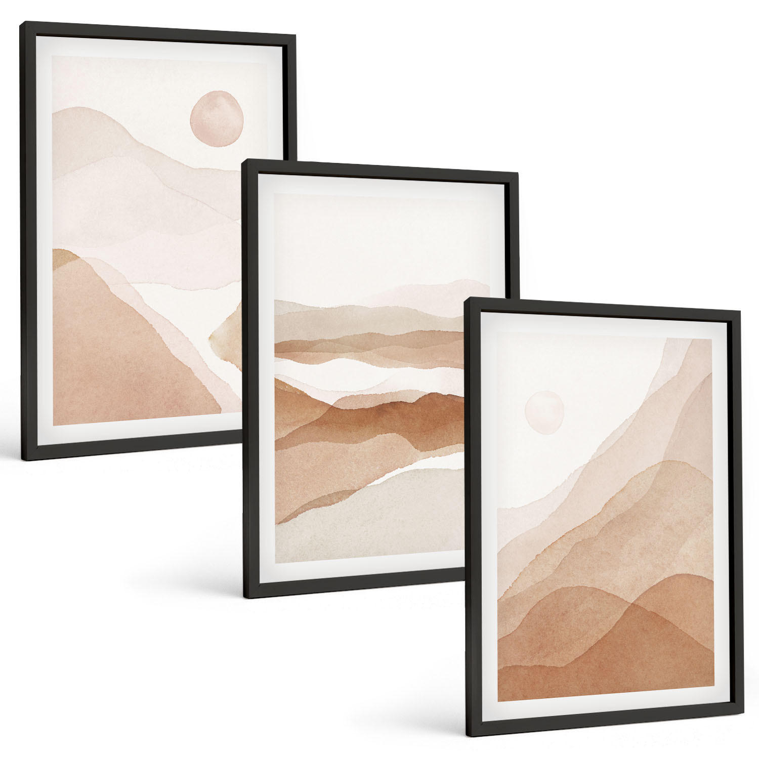 BILDER SET 3er Set - 40x60 cm Schwarzer Rahmen - Abstrakte braune Landschaften - Schwarz, Kunststoff (40/60cm) - TULUP