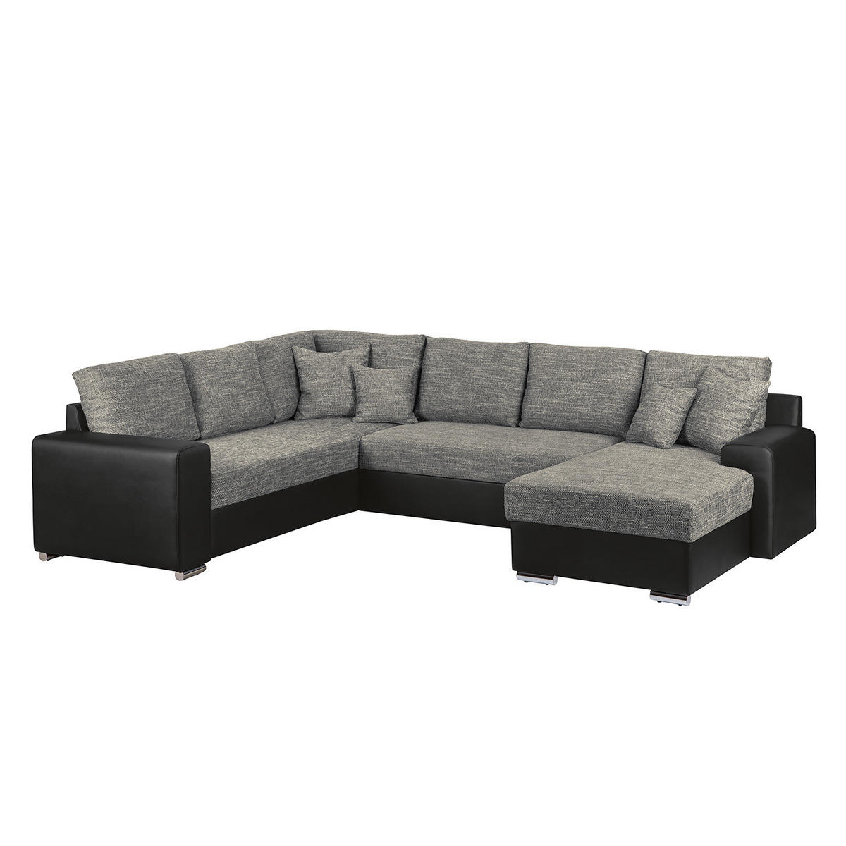 WOHNLANDSCHAFT mit Schlaffunktion - Longchair, Kunstleder / Strukturstoff - Grau, Kunststoff (300/87/235cm) - home24