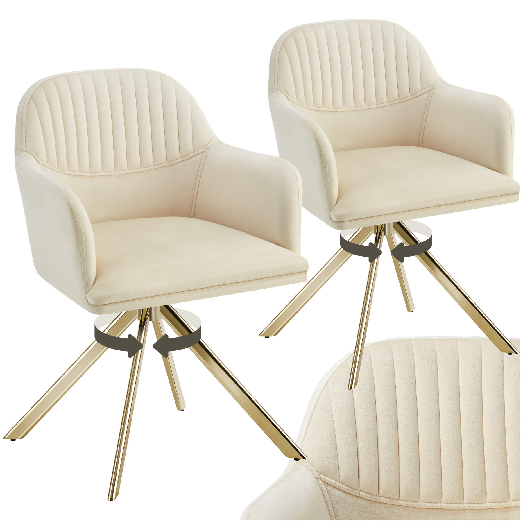DREHSTUHL 2er Set Lona 56 x 59 x 81 cm créme/gold - Goldfarben/Creme, Textil (56/81/59cm) - tectake