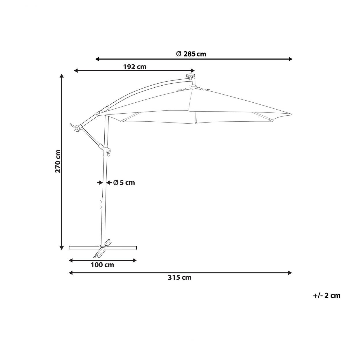 SONNENSCHIRM LED Solar Beleuchtung graphitgrau 285 cm Corval - Grau, Textil (285/285cm) - Beliani