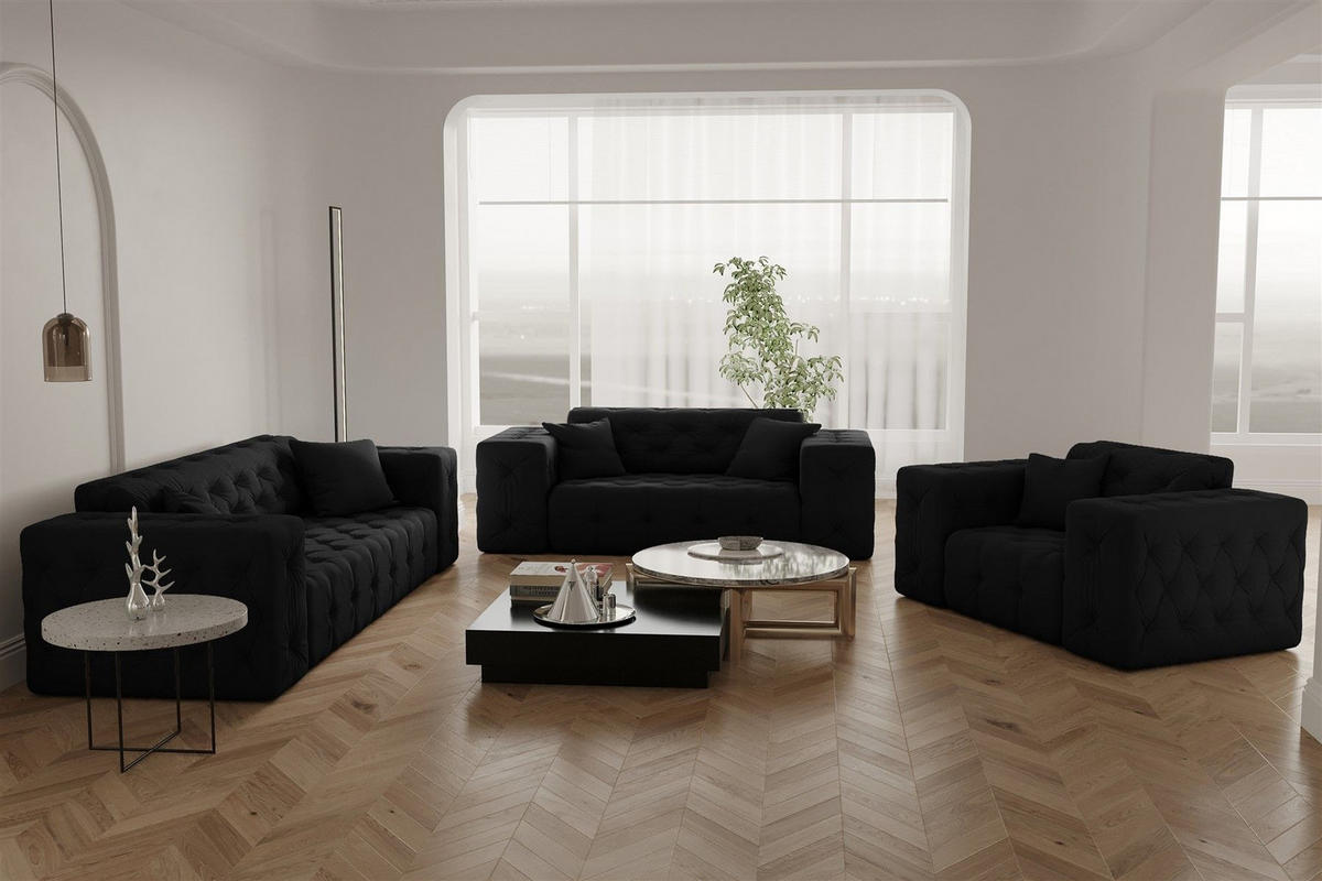 SOFA 3-sitzer Chantal - Schwarz, Holzwerkstoff/Textil (251/78/96cm) - Fun Möbel
