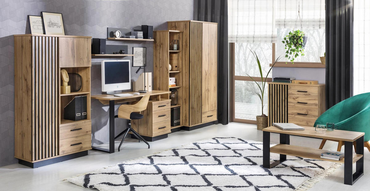 SCHREIBTISCH Lamelo Wotan eiche, mit Schubladen - Schwarz/Braun, Holzwerkstoff (56/135/75cm) - Bettso