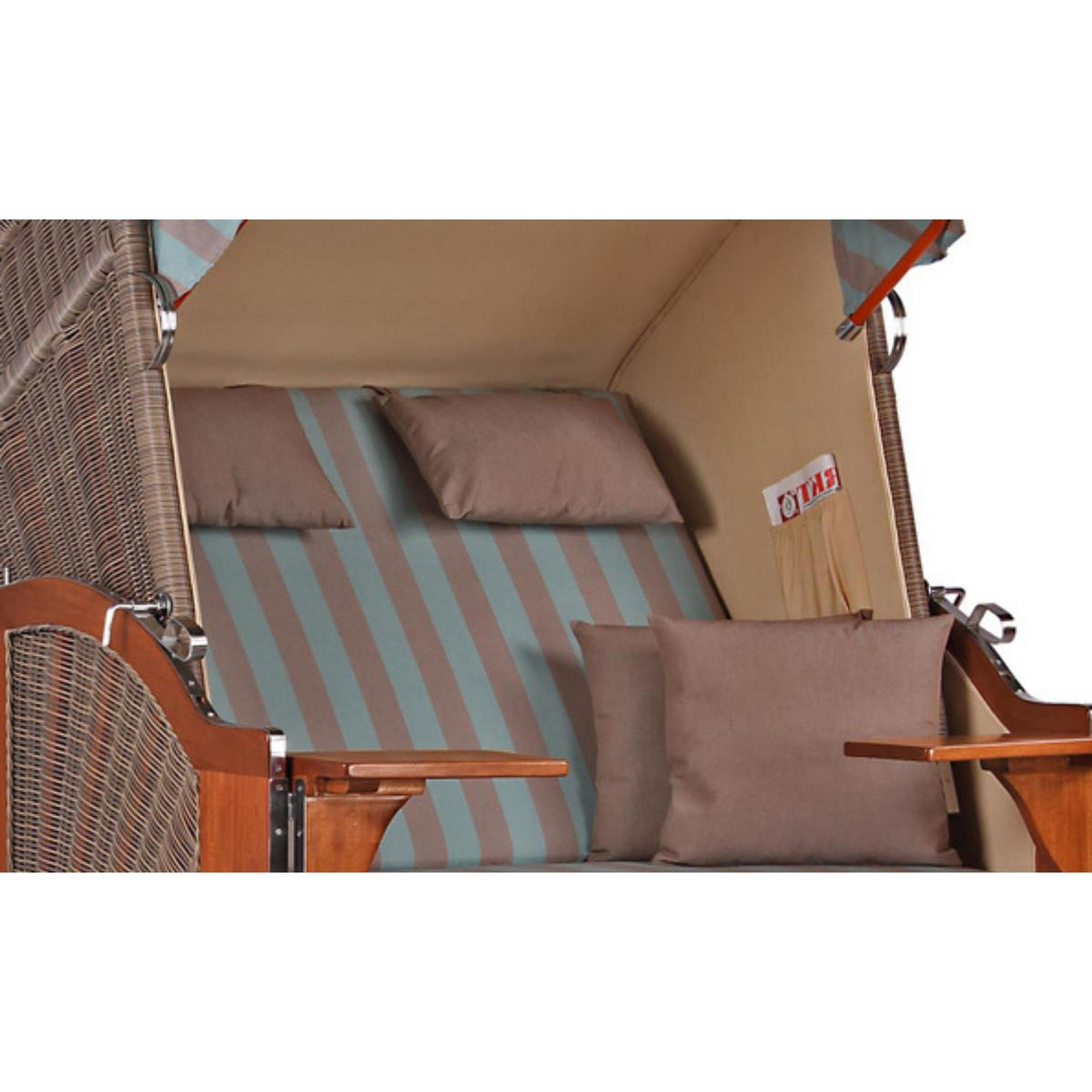 STRANDKORB Komplettset Seeblick Mahagoni PE Grey Dessin 520 - Blau/Braun, Naturmaterialien/Metall (125/170/80cm) - Mr. Deko