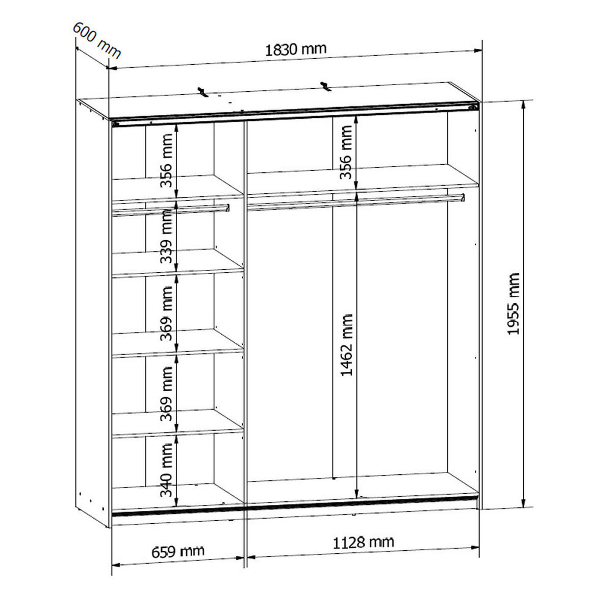 SCHWEBETÜRENSCHRANK Tetrix Eiche Sonoma 183 / 60 / 195,5cm - Eichefarben/Braun, Holzwerkstoff (183/196/60cm) - Feldmann-Wohnen