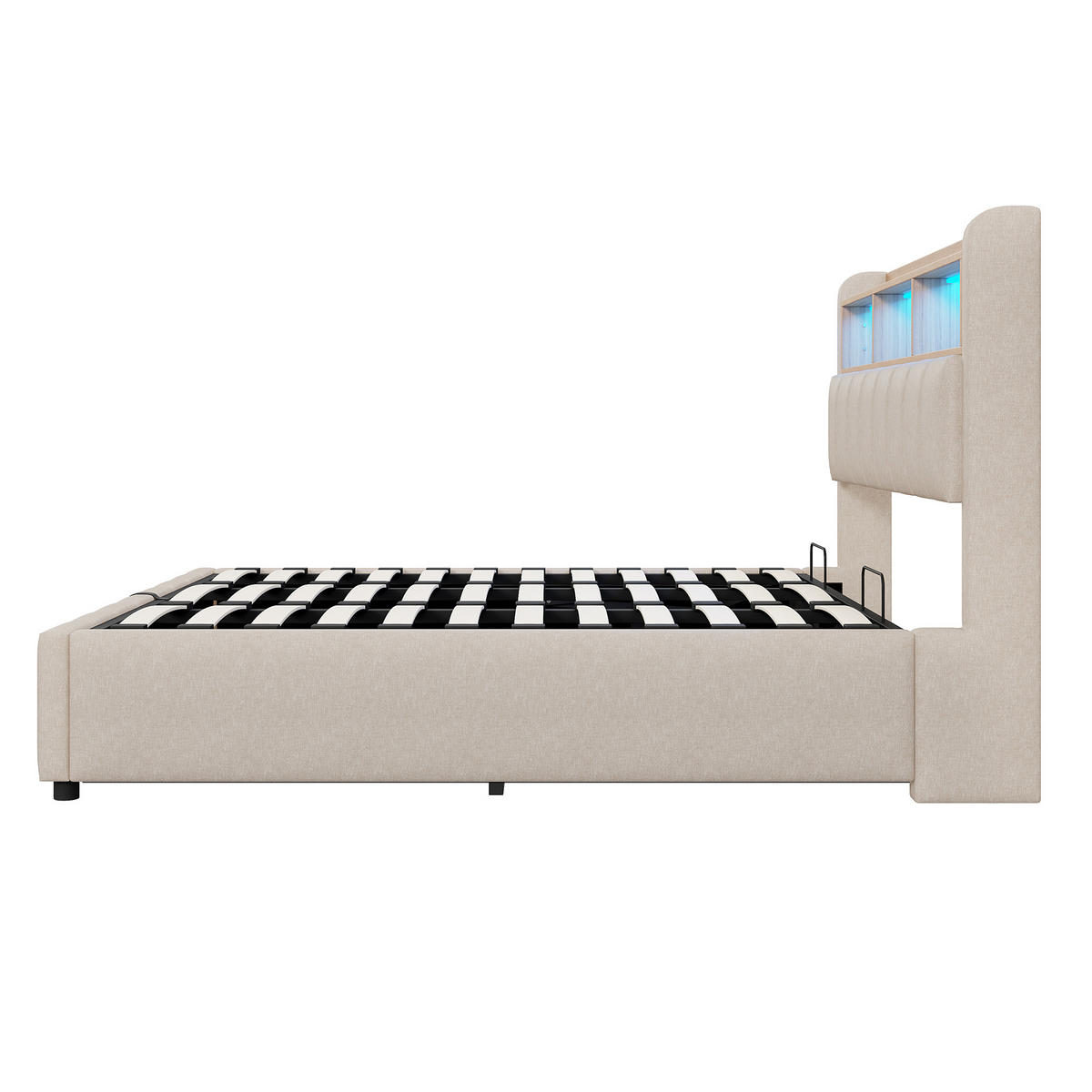 STAURRAUMBETT 180/200 cm DE-01949, in Beige, mit LED, USB und hydraulischer Lagerung - Beige, Metall (180/200cm) - ComfortXL