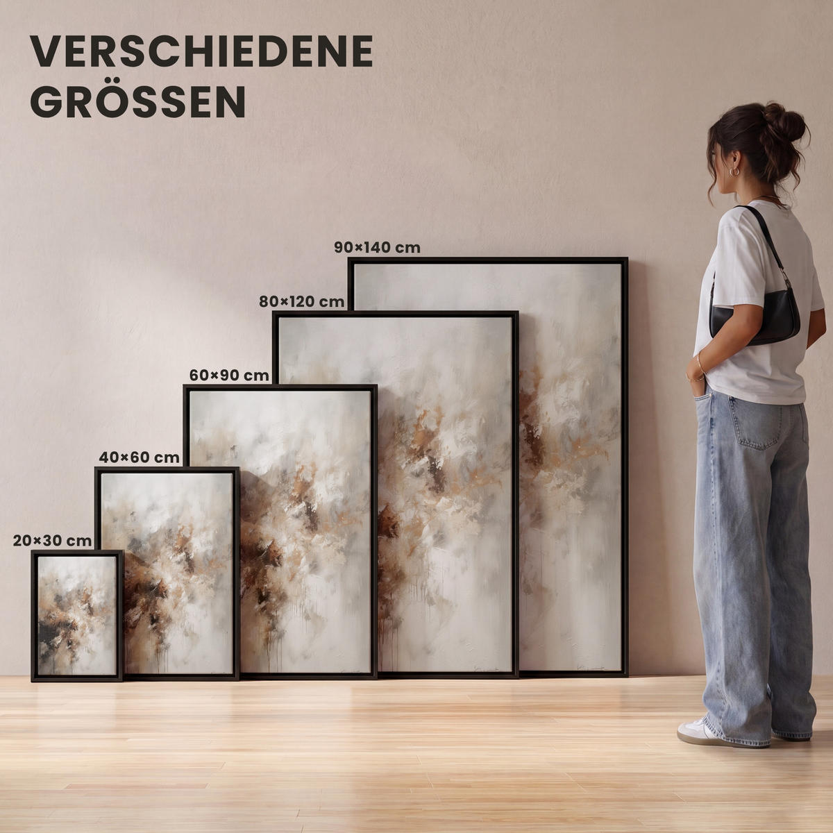 LEINWAND Bilder mit Rahmen - Farbe - Abstrakt - Beige - Kunst - 40x60 - Greige, Textil (40/60cm) - MuchoWow