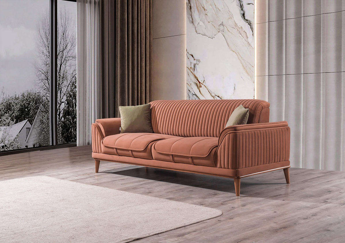 3 Sitzer SOFA Bond Samt Terracotta - Terracotta, Holz/Textil (230/85/100cm) - Villa Möbel
