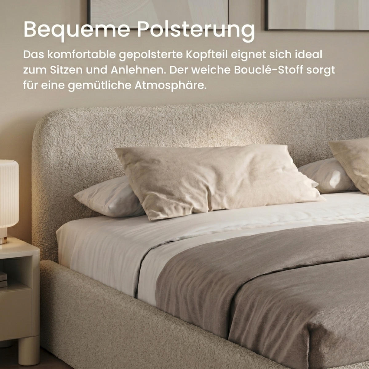POLSTERBETT 160x200 cm Bonnell-Matratze H2 Bouclé Creme - Creme, Textil (160/200cm) - Home Collective