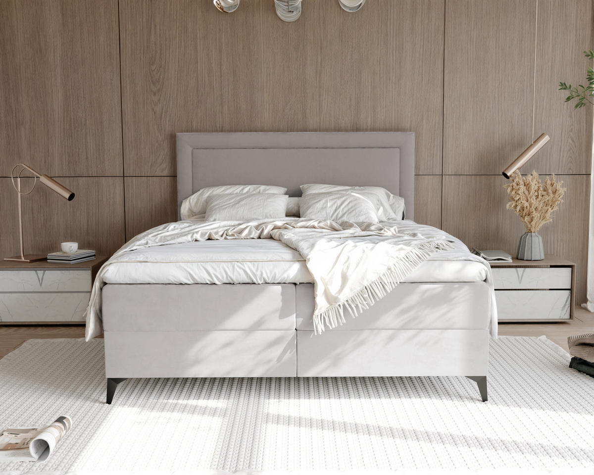 BOXBETT NERO 160/200 cm mit Matratze und Topper, Grau - Schwarz/Grau, Holzwerkstoff/Textil (160/200cm) - Idohome