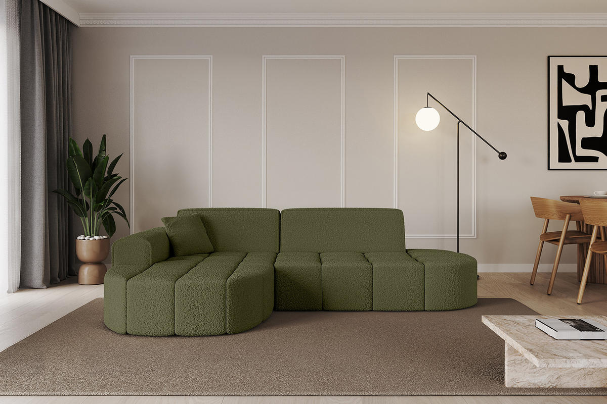 ECKSOFA Ottomane Links LIVO-L1 - 252x173x79,5 cm Grün - Grün, Holzwerkstoff/Textil (252/173cm) - ALTDECOR