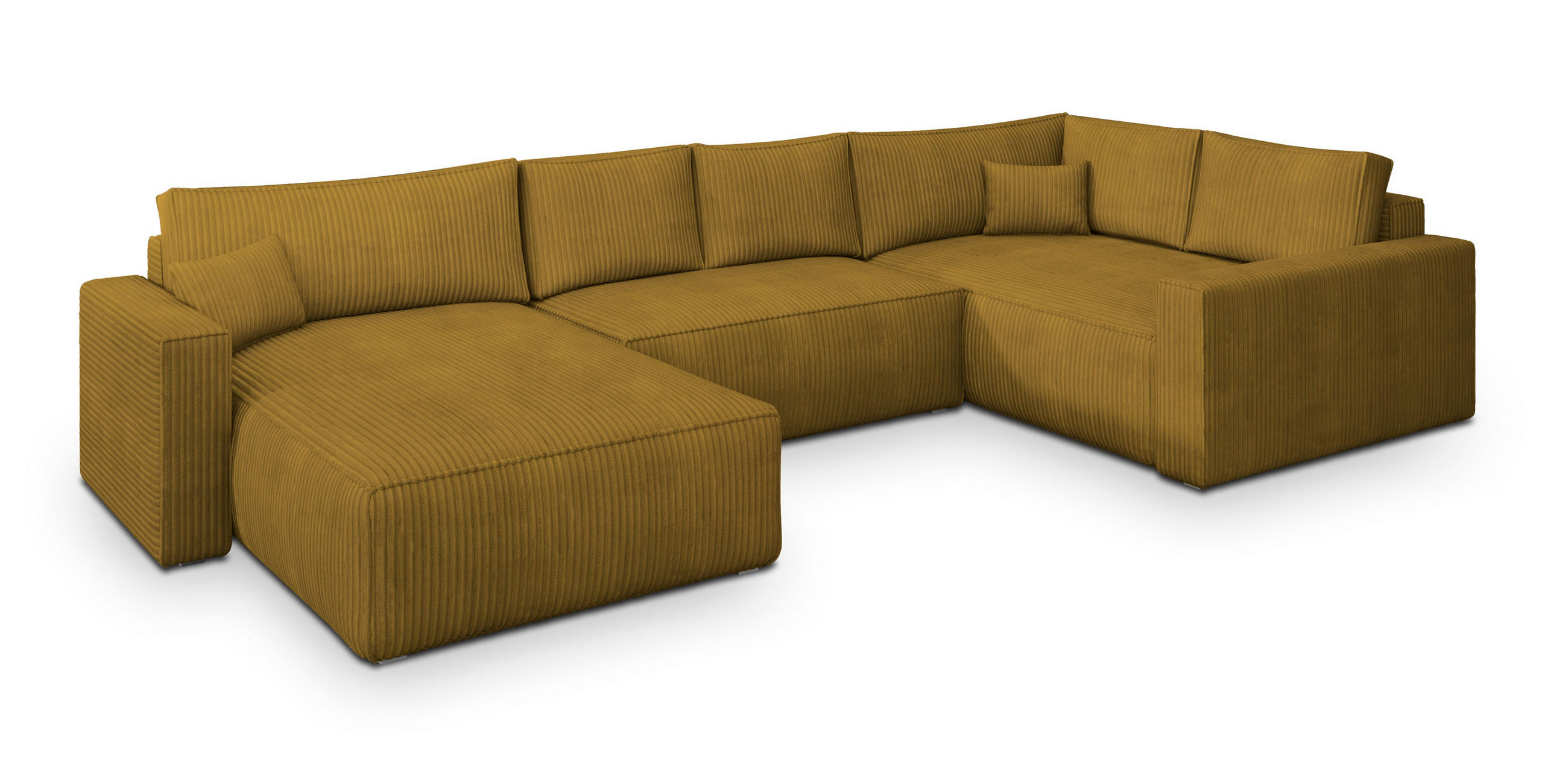 WOHNLANDSCHAFT VELAMI R-S Gelb Kordstoff mit Schlaffunktion - Gelb, Holz (365/83/194cm) - MASSENO