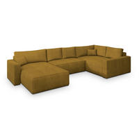 WOHNLANDSCHAFT VELAMI R-S Gelb Kordstoff mit Schlaffunktion - Gelb, Holz (365/83/194cm) - MASSENO