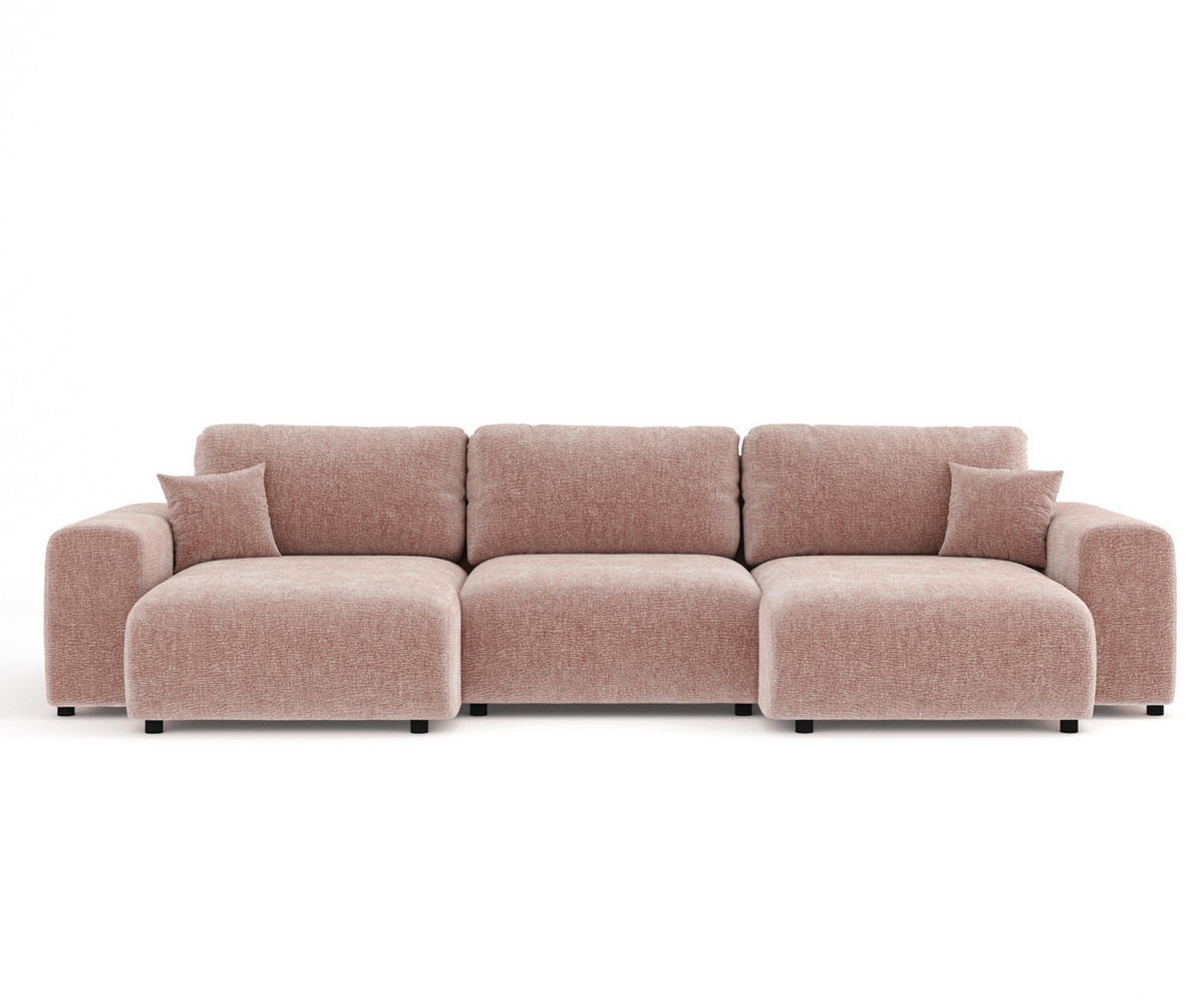PANORAMASOFA Zanzibar Rosa Chenille - Schwarz/Rosa, Holz/Holzwerkstoff (325/79/144cm) - Maison de Reve
