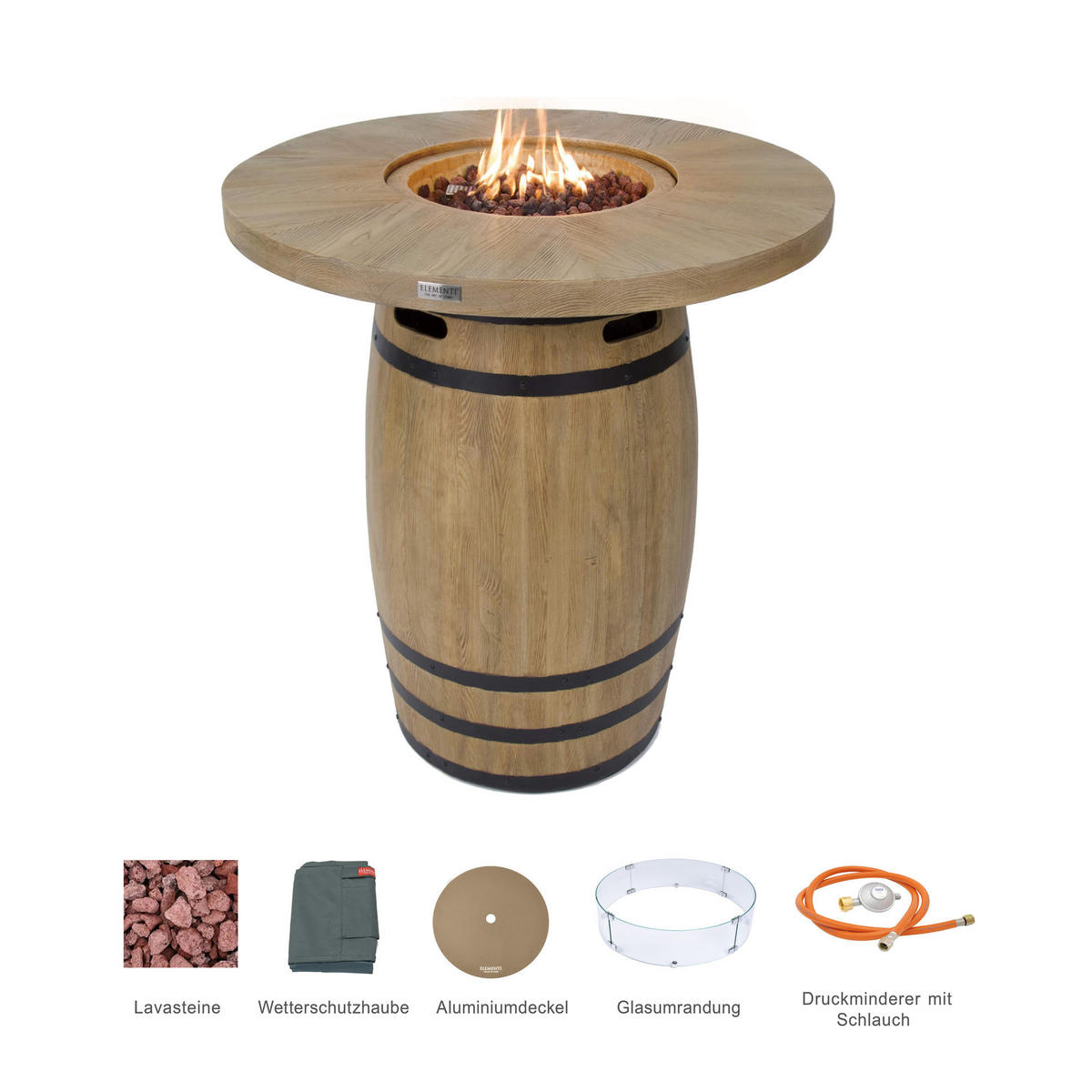 FEUERTISCH LAFITE Bartische aus GF-Beton - 2-tlg. Set inkl. Glasumrandung - Naturfarben, Naturmaterialien (122/110/122cm) - Elementi