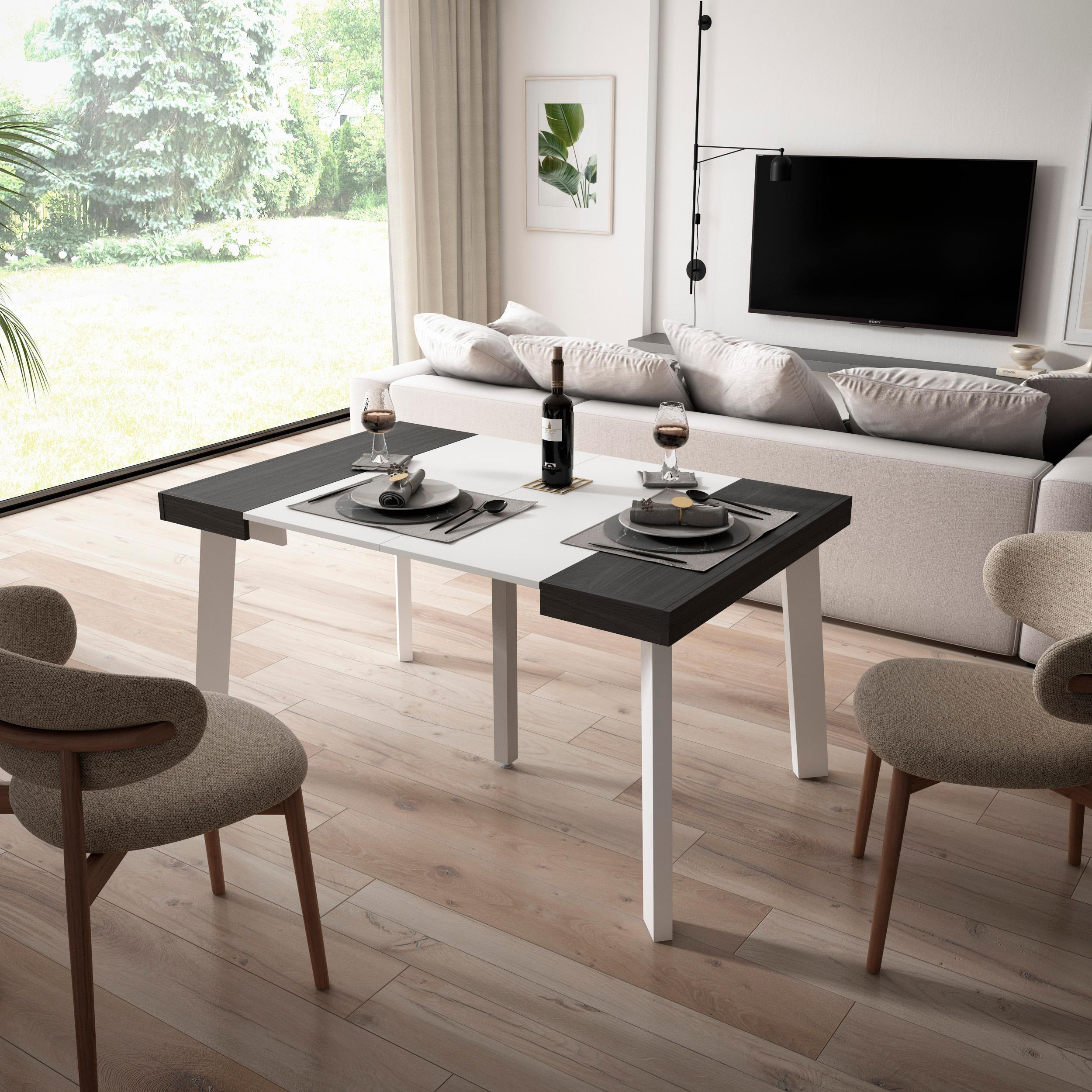 KONSOLENTISCH ausziehbar 58 bis 140cm, für 6 Gäste, weiß schwarz, 90/58/73cm - Schwarz/Weiß, Holzwerkstoff (90/140/73cm) - Skraut Home