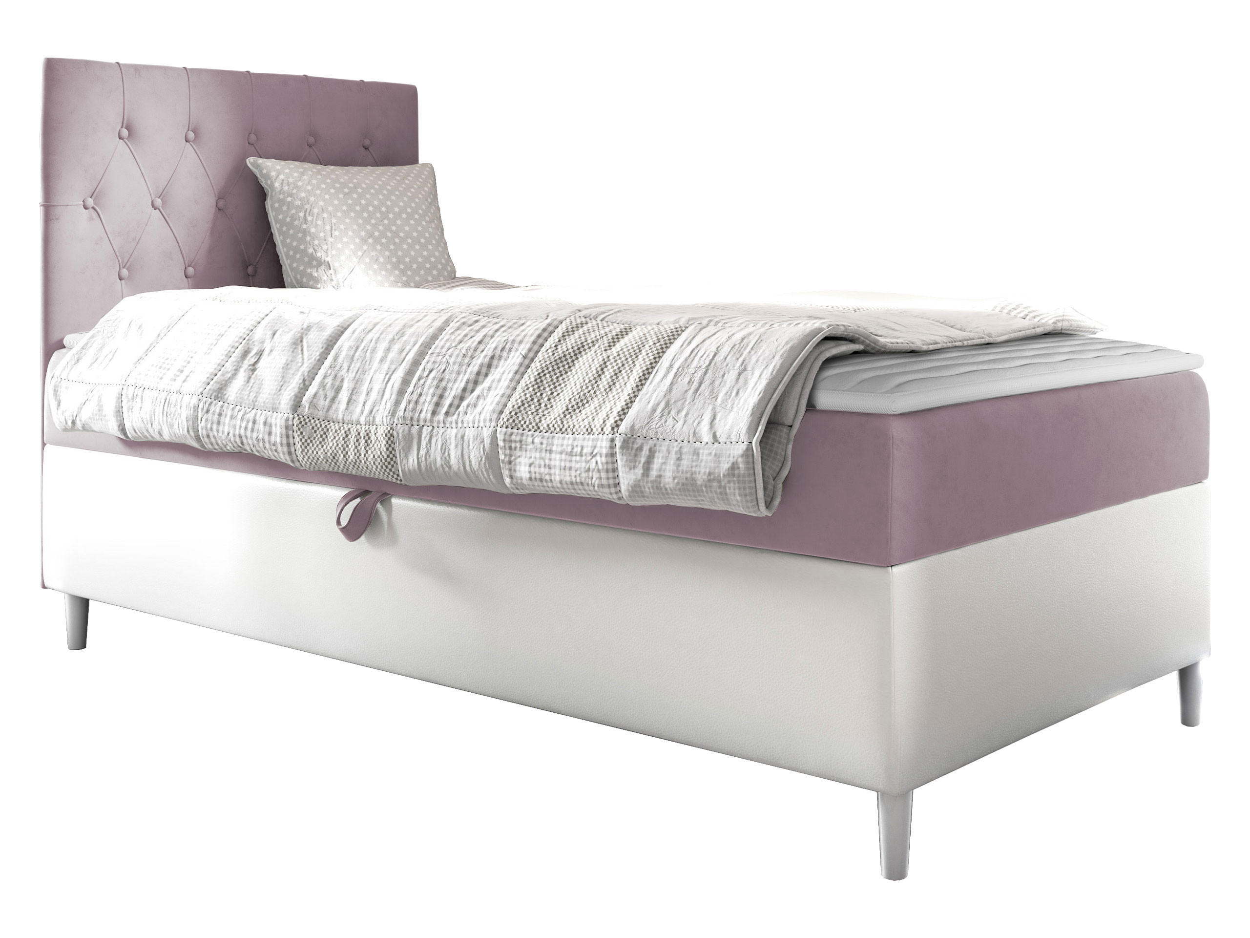 BOXBETT Filip Junior 1, Seite zum Öffnen des Bettkastens: Links - H3 - Weiß/Rosa, Holz (90/200cm) - MIRJAN24