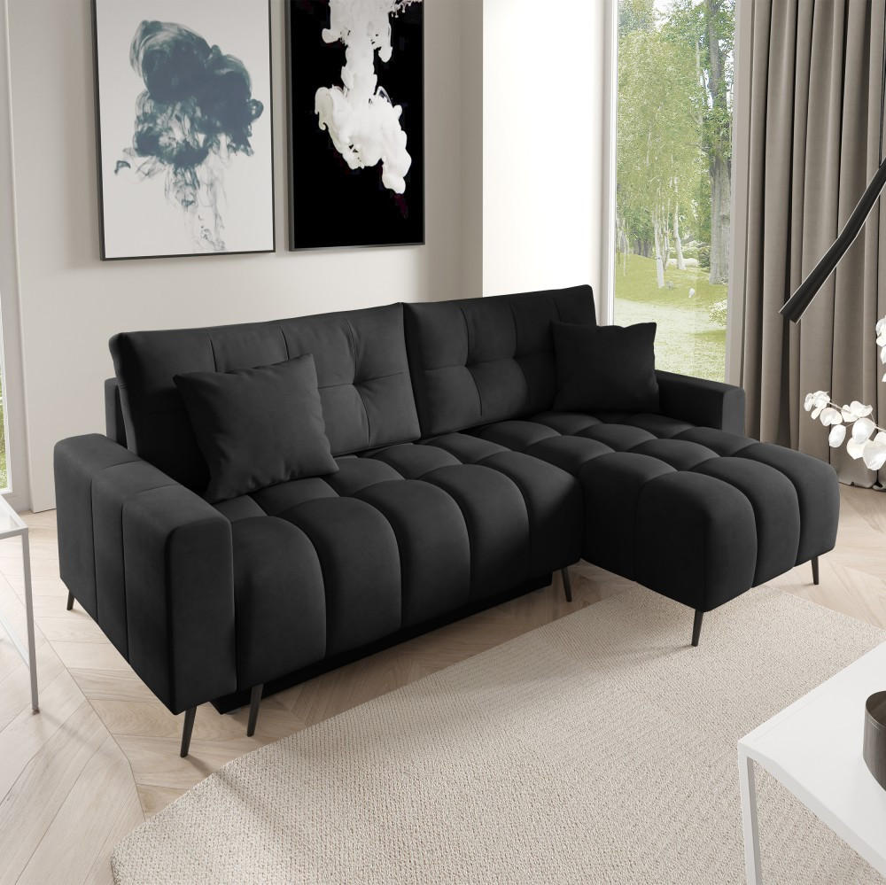 ECKSCHLAFSOFA Denver im Veloursstoff, Schwarz - Schwarz, Textil (232/148cm) - Beautysofa