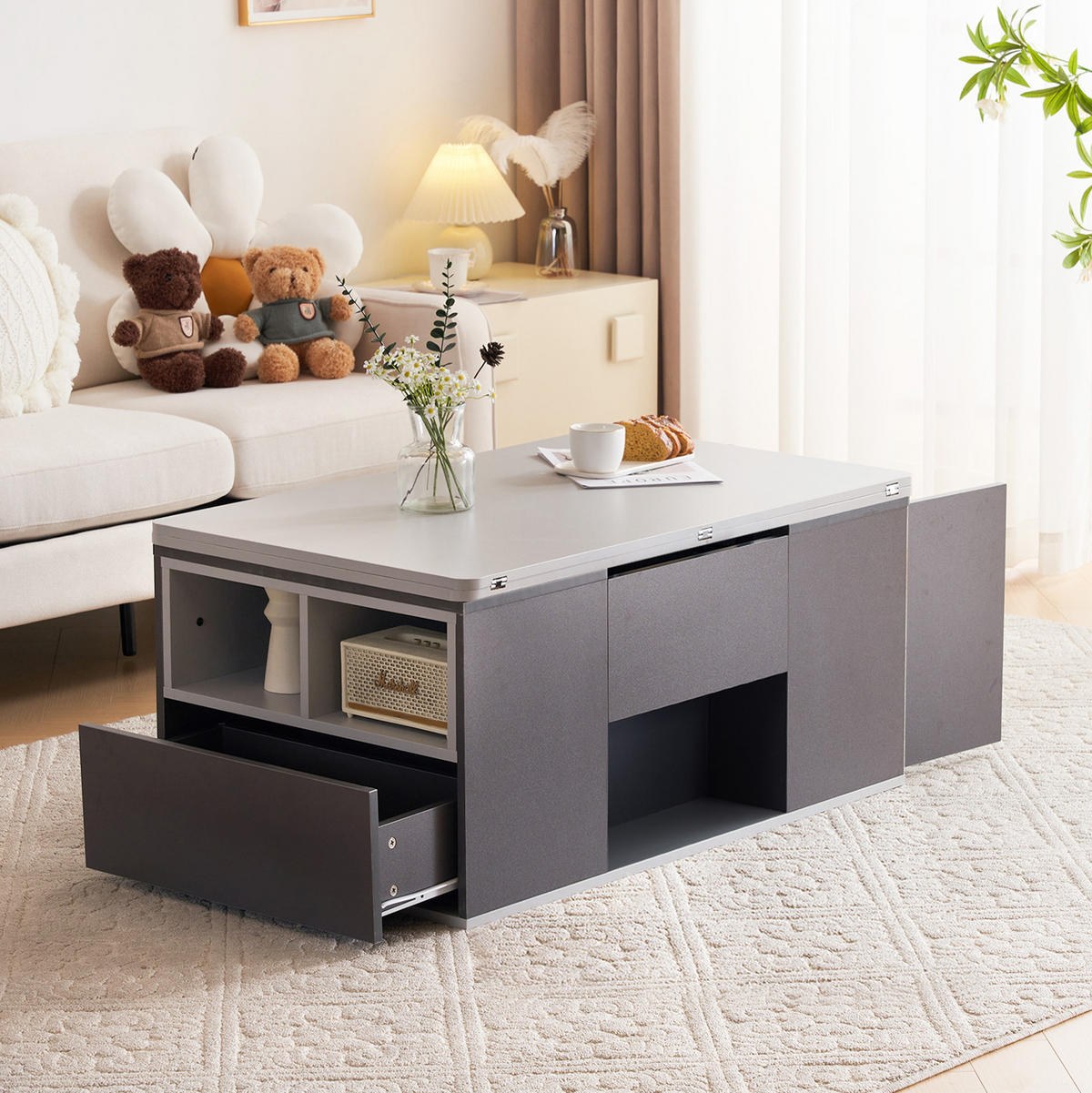 COUCHTISCH 100/51 cm grau aus Spanplatte mit höhenverstellbarer Tischplatte - Grau, Holzwerkstoff (100/51/47cm) - OKMYHOME