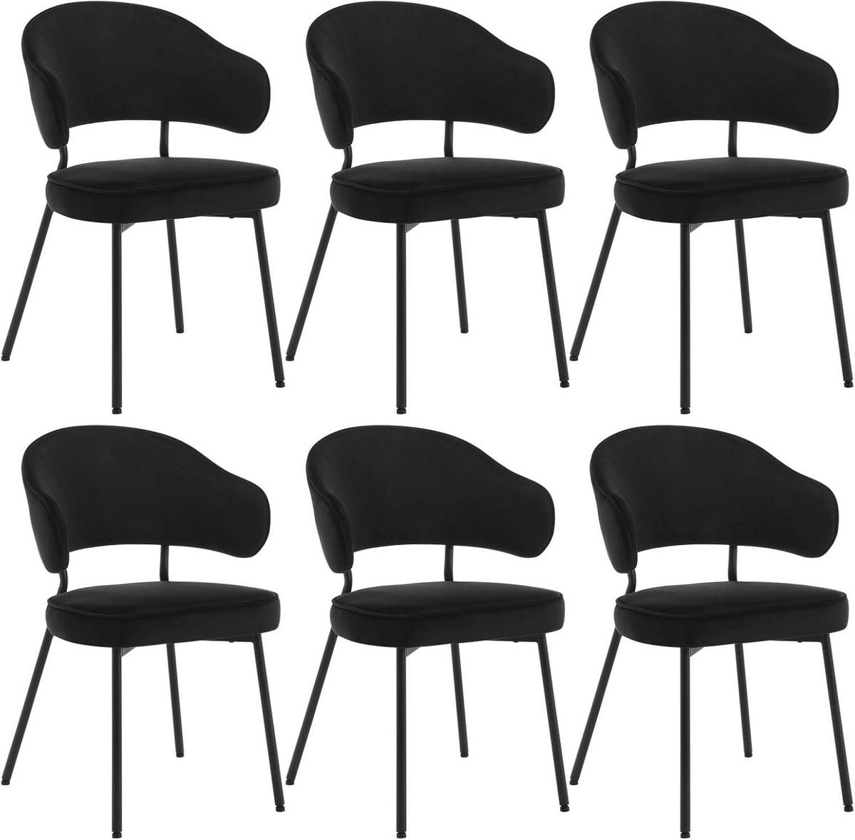 ESSZIMMERSTUHL 6er Set, Metallbeinen, gepolstert, Samt - Schwarz, Textil/Metall (50/83.5/43cm) - Woltu