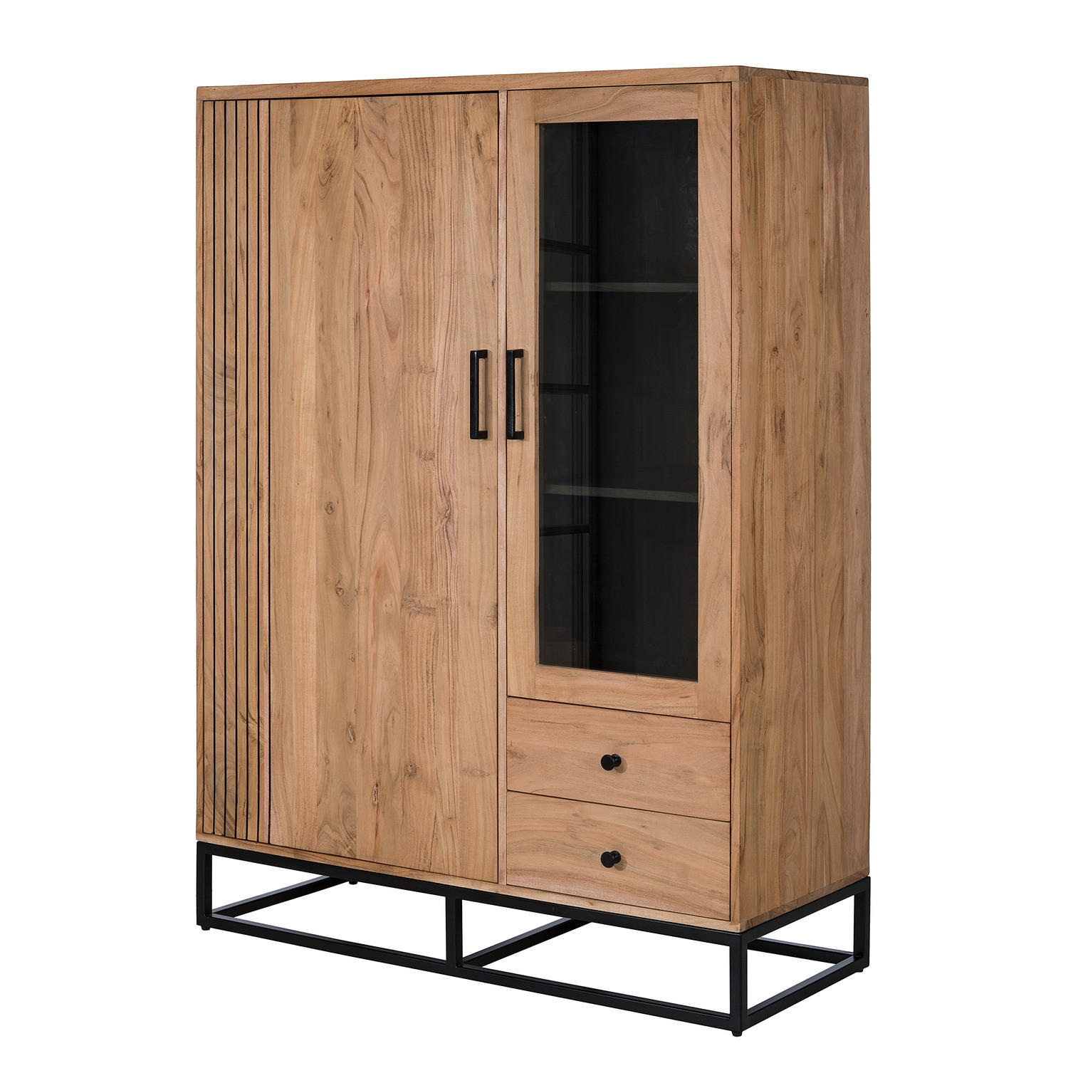 MASSIVES HIGHBOARD - Akazie / Schwarz - Schwarz/Braun, Holz/Metall (105/146/42cm) - home24