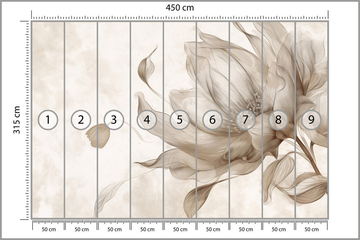 FOTOTAPETE für Wohnzimmer Abstrakte Blume 450x315 - Beige/Braun, Papier (450/315cm) - Muralo