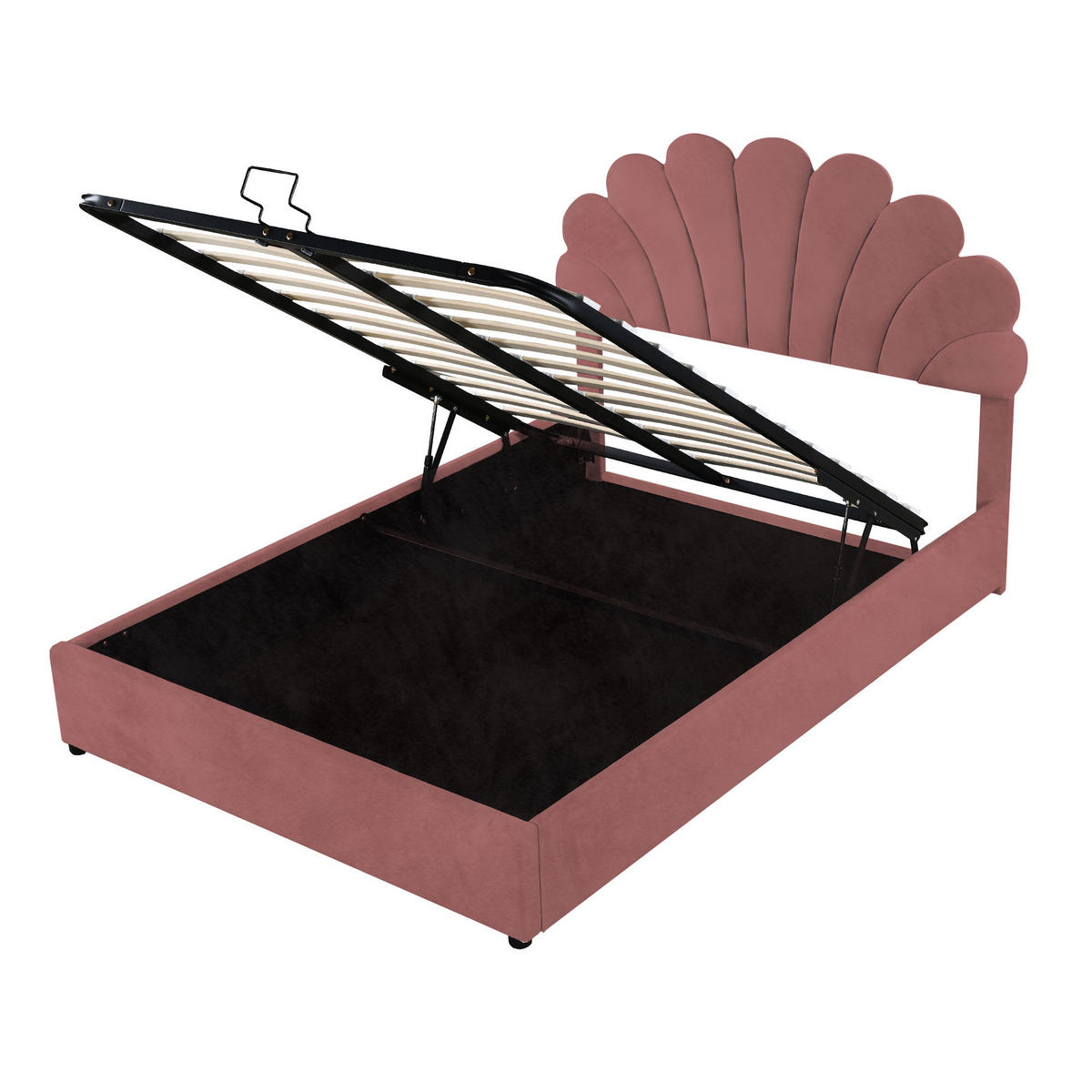 STAURRAUMBETT 140/200 cm DE-01847, in Rosa, mit geblümtem Kopfteil und hydraulischem Stauraum - Pink, Metall (140/200cm) - ComfortXL