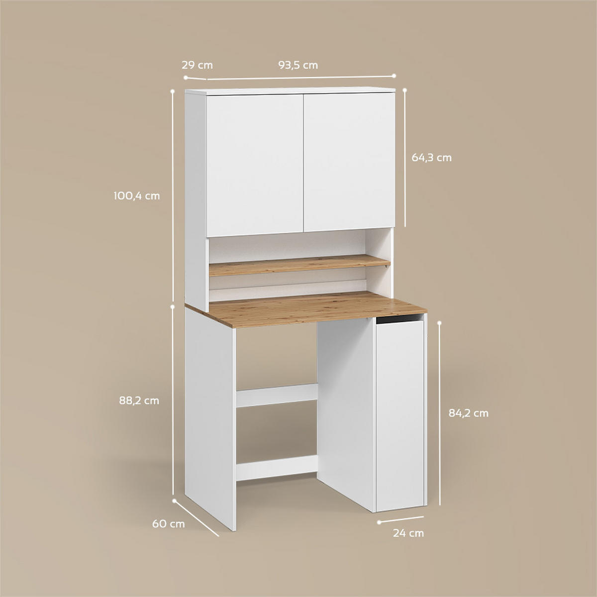 WASCHMASCHINENSCHRANK Paolina Weiß/Artisan 93.6 x 88.2 cm 2 Teile mit Regal - Weiß/Eiche Artisan, Holzwerkstoff (93.6/88.2/60.3cm) - Livinity®