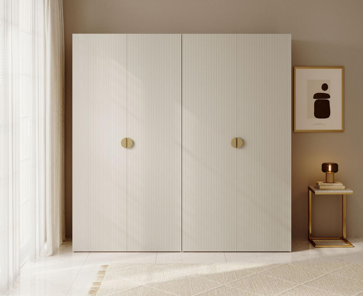 KLEIDERSCHRANK Moonir Greige 200 cm - Taupe/Goldfarben, Holzwerkstoff/Metall (200/200.5/57cm) - Selsey