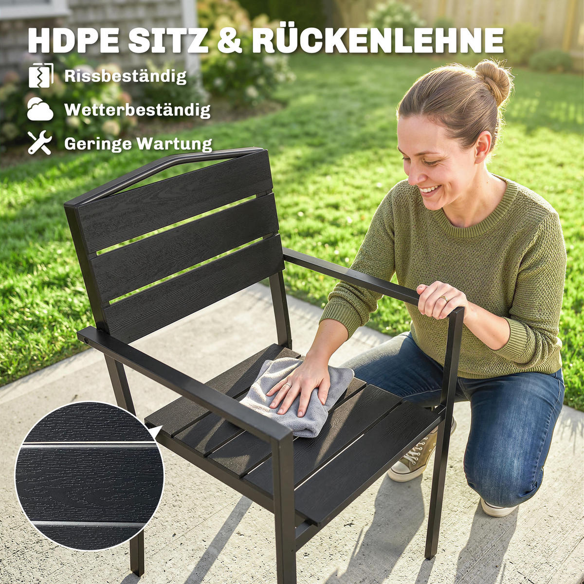 GARTENSTÜHLE 4er Set Stapelbare Terrassenstühle mit Lamelldesign Armlehnen 52 x 51 x 90 cm Schwarz - Schwarz, Metall (52/90/51cm)