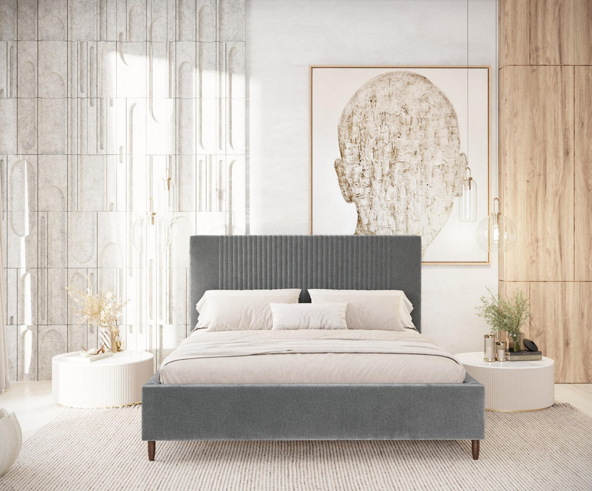 POLSTERBETT Etero Grau 120/200 cm im Chenille-Stoff - Wengefarben/Naturfarben, Holz/Holzwerkstoff (120/200cm) - Maison de Reve