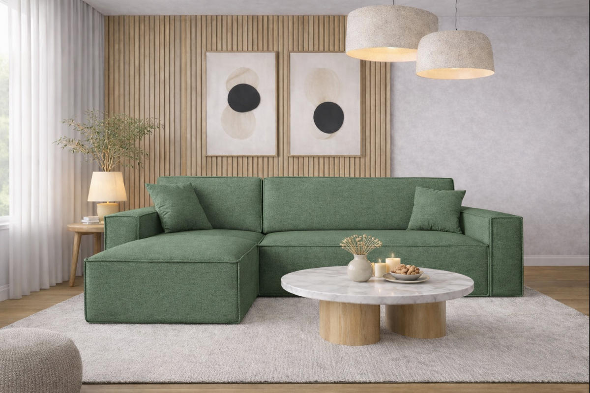 ECKSOFA, Best L-Form, Stoff Neve, Grün, Links - Grün, Holz (142/244cm) - Kaiser Möbel