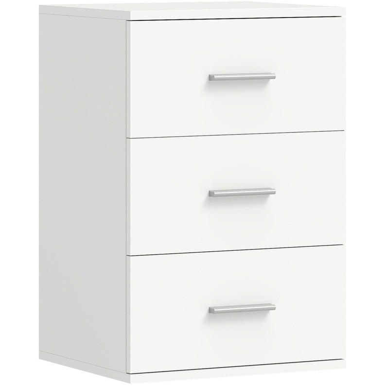 OKWISH NOČNÍ stolek 40/35/60 cm bílý z MDF se 3 zásuvkami a proti převrácení