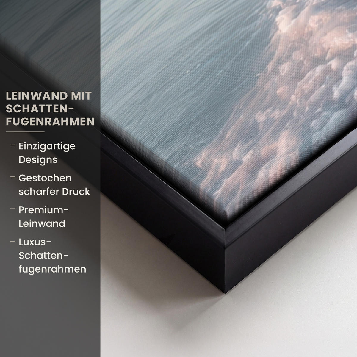 LEINWAND Bilder mit Rahmen - Küstenlinie - Pastell - Wasser - 100x70 - Pastellblau, Textil (100/70cm) - MuchoWow