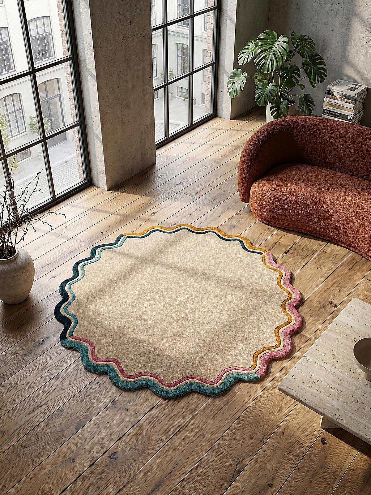 TEPPICH aus Wolle WINCH in Beige, mit Bordüre, Ø 180 cm - Beige, Textil (180/180cm) - KADIMA DESIGN