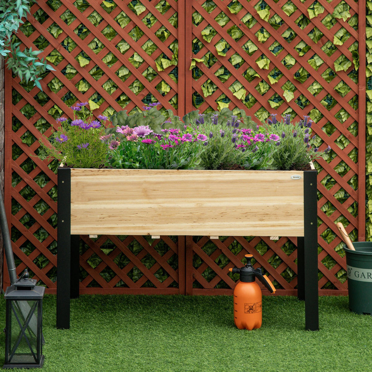 HOCHBEET, Tannenholz, Stahl, Naturholz+Schwarz - Multicolor, Metall (60/74/120cm) - Outsunny
