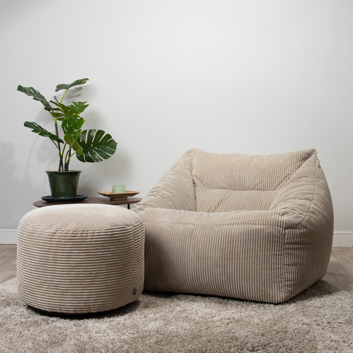 SITZSACK Sessel Natalia + Sitzpouf - Beige, Textil (100/80/88cm) - icon
