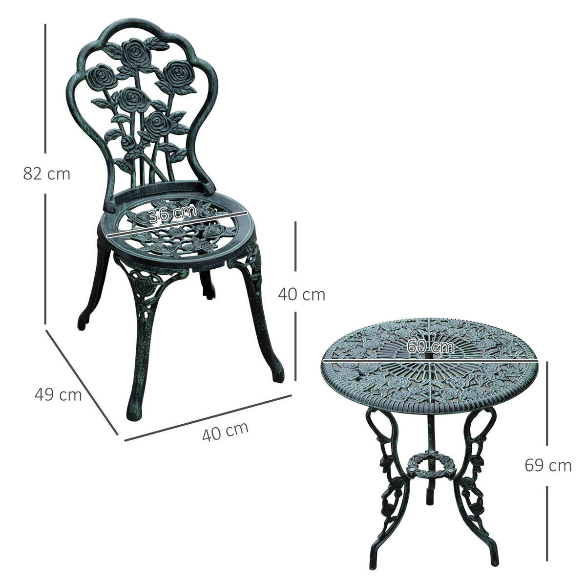 GARTENSET 60/69 cm Grün aus Eisen 3er Set - Grün, Metall - OKMYHOME