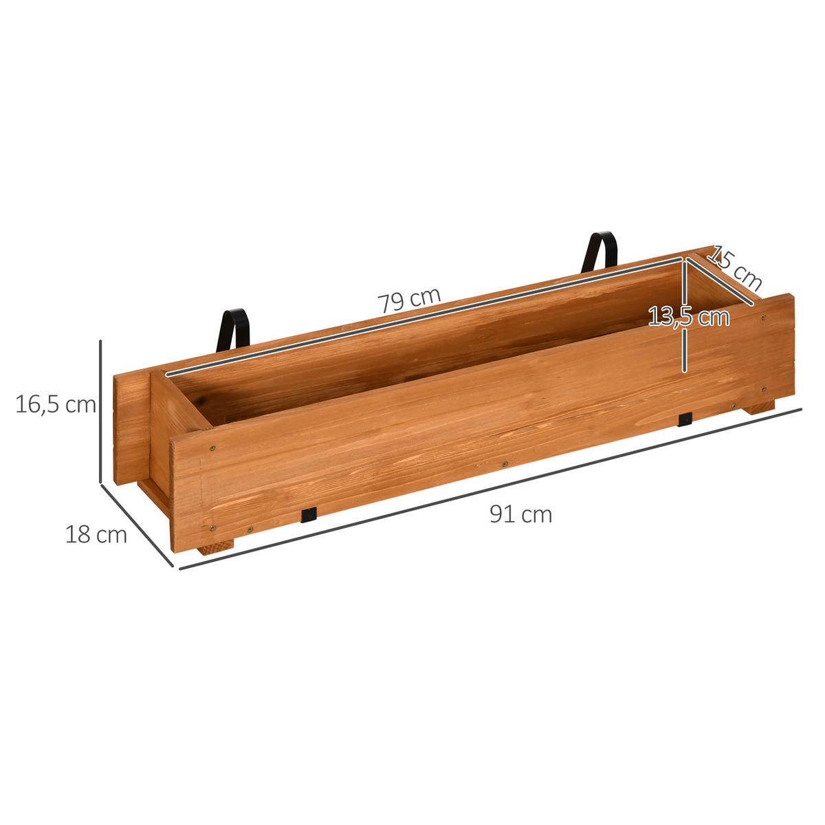 HOCHBEET DE-12123 rechteckig mit 2 Haken, 91/18/16,5 cm Braun - Braun, Holz (91/16.5/18cm) - ComfortXL