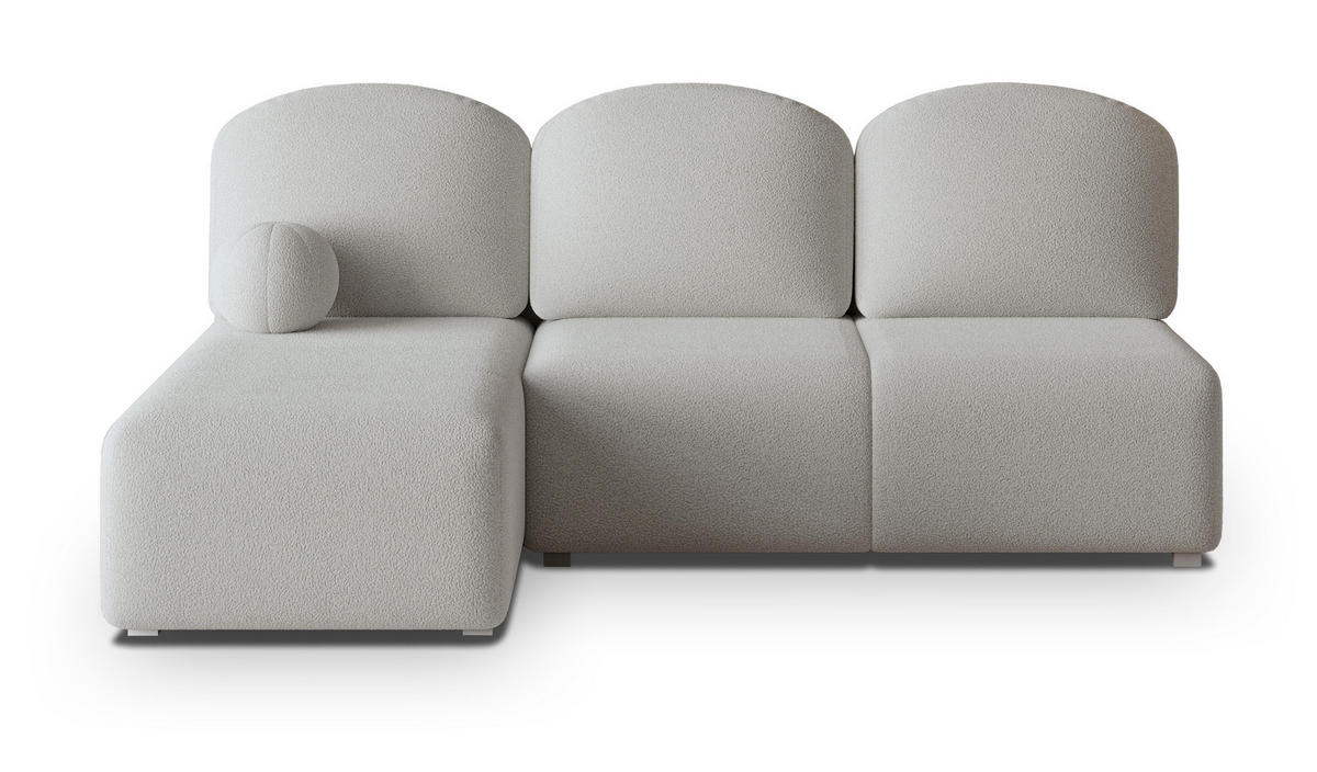 ECKSOFA TRAMA Hellgrau Boucle-Stoff mit Schlaffunktion - Hellgrau, Holz (200/143cm) - MASSENO