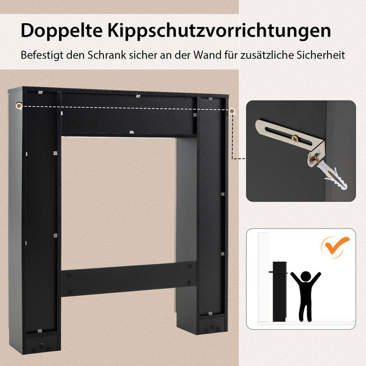 TOILETTENREGAL mit höhenverstellbaren Regalböden schwarz - Schwarz, Holzwerkstoff (87.5/98/18cm) - COSTWAY