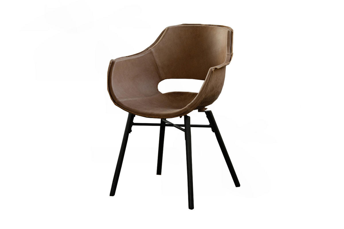 STUHL ZAJA Dunkelbraun Leder - Dunkelbraun/Schwarz, Leder (57/82/59cm) - KAWOLA
